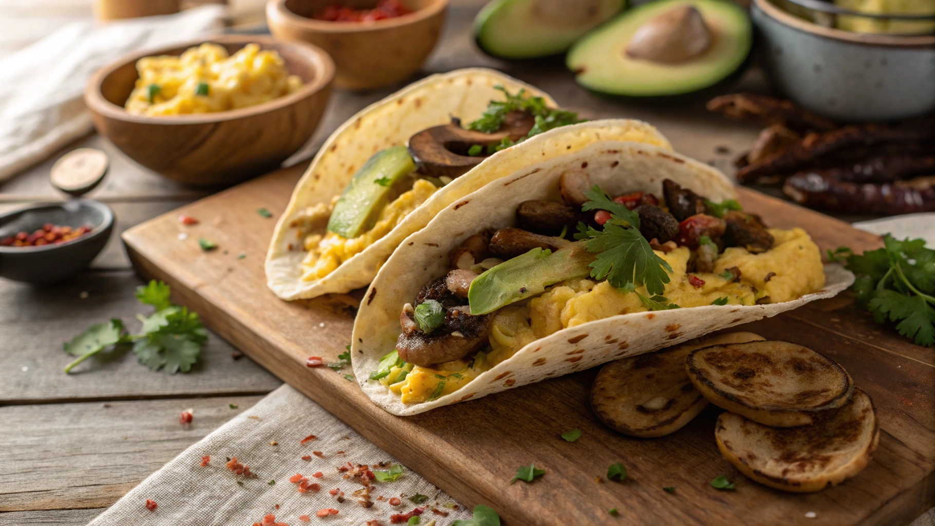 Mushroom and Egg Breakfast Tacos