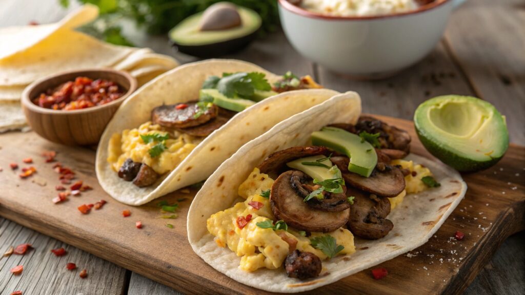 Mushroom and Egg Breakfast Tacos