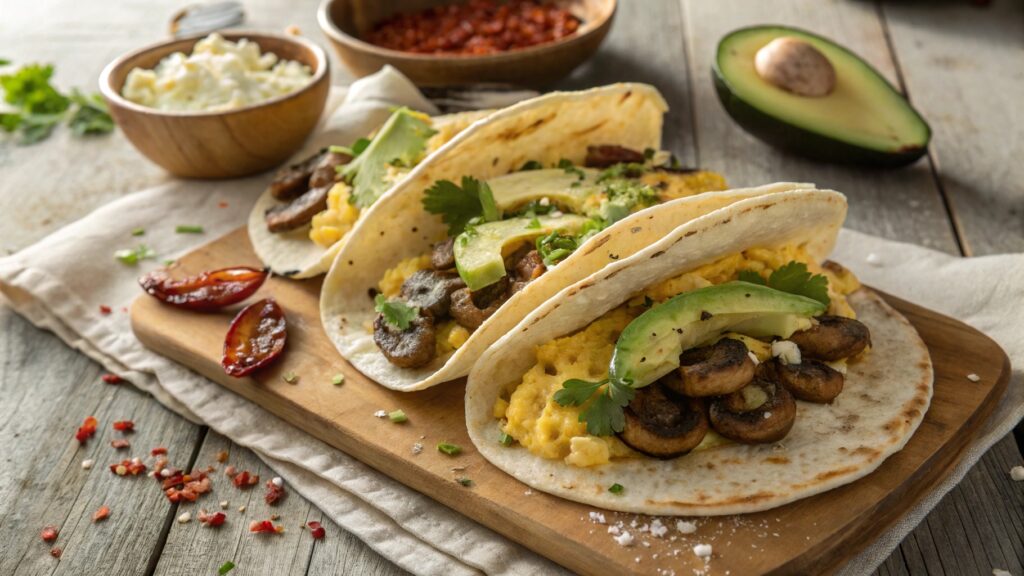 Mushroom and Egg Breakfast Tacos